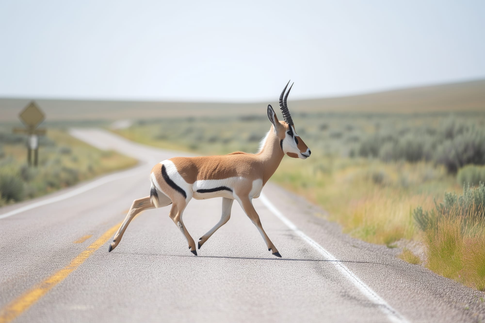 Antelope crossing the road